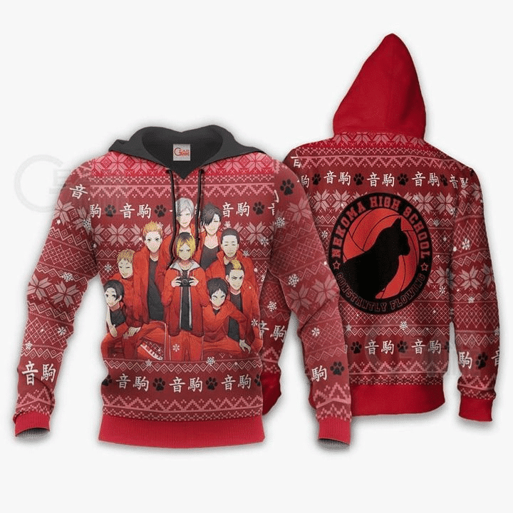 Nekoma High Ugly Christmas Haikyuu Anime Anime Manga For Men And Women 3d Hoodie Zip Hoodie
