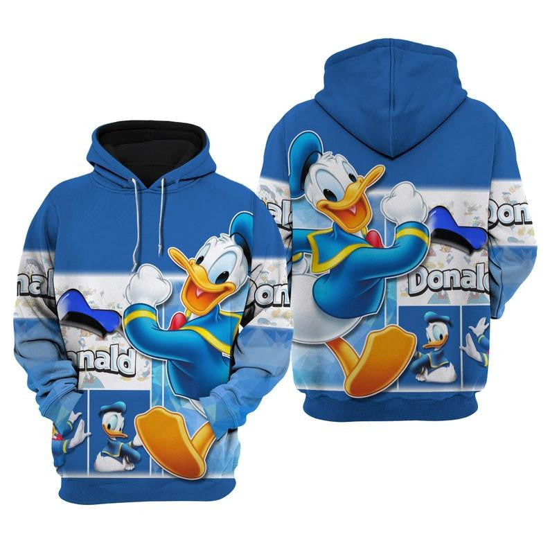 Blue Funny Donald Duck Disney Cartoon Fan Gift All Over Print Hoodie, Zip Hoodie
