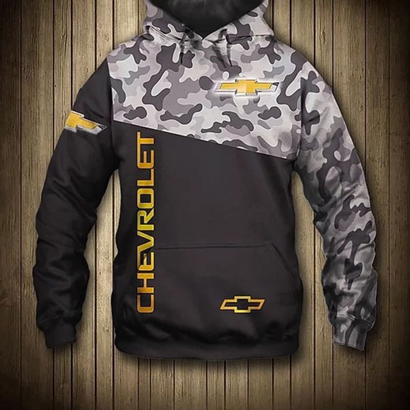Chevrolet Lovers Camo Pattern Black 3d Hoodie