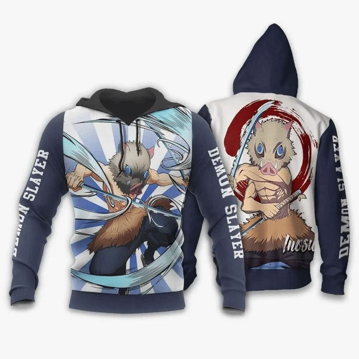 Demon Slayer Hoodie Inosuke Hashibira Grey Hoodie Kimetsu No Yaiba 3d Hoodie Zip Hoodie
